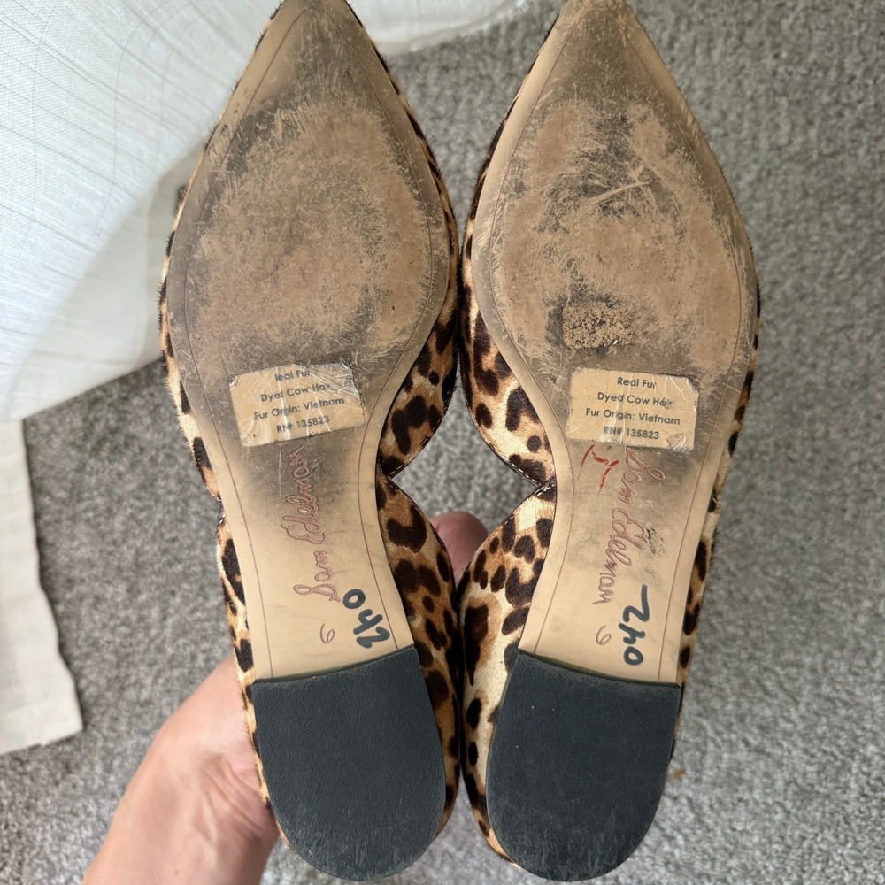 Sam Edelman Rodney Leopard Calf Hair d'Orsay Pointed Toe Flats 6 Mob Wife Animal - Picture 7 of 8